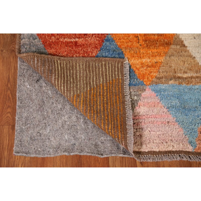 Geometric Moroccan Runner Rug Handmade Oriental Tribal Wool Carpet - 2'11" x 9'11"