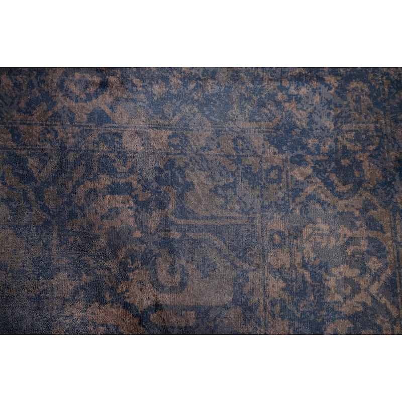 All-Over Blue Abstract Indian Area Rug Handmade Wool Carpet - 6'7"x 9'8"