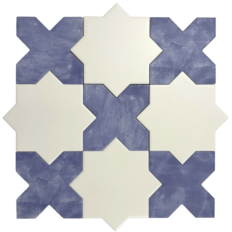 Siena 5" Star with Cross Matte Ceramic Wall and Floor Tile (10.76 sq ft/case) - 54 Pack - Cornflower Blue, White