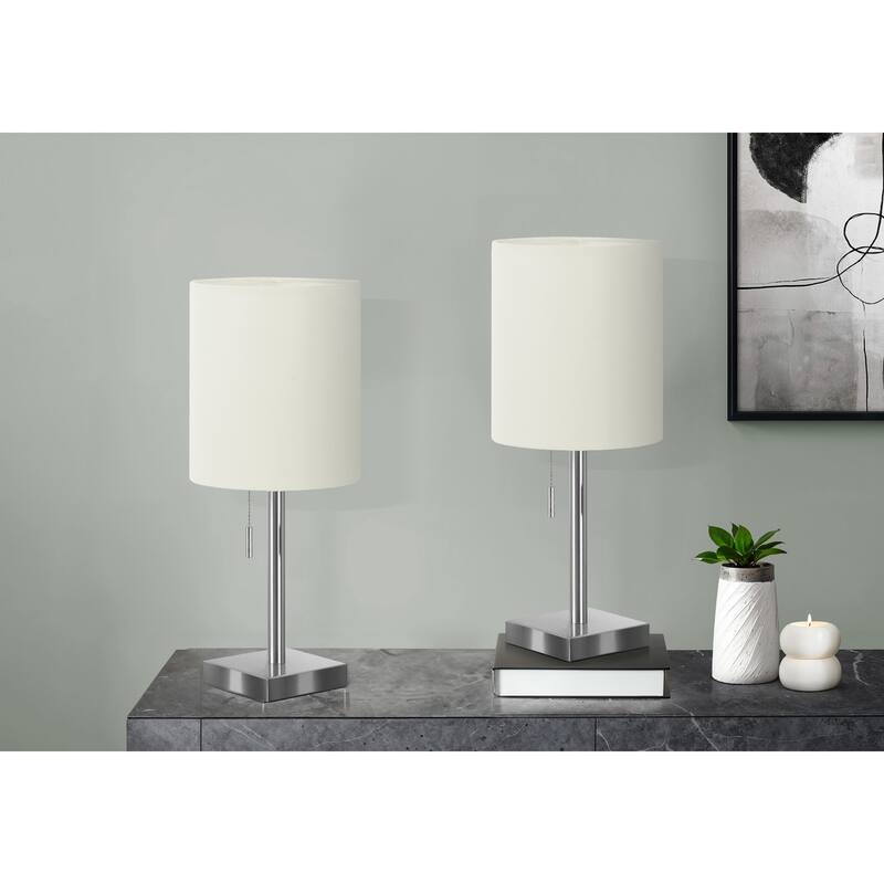 Set of 2 Table Lamps with USB Port and Drum Shade Contemporary Design - Silver