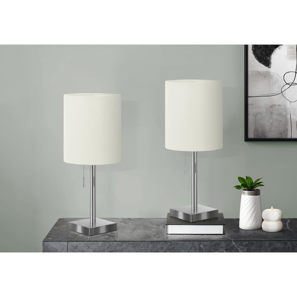 Set of 2 Table Lamps with USB Port and Drum Shade Contemporary Design