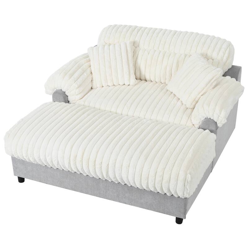 Modern Oversized Chaise Lounge Sofa for Living Room, 65.25" Cloud Sleeper Sofa Plush Faux Fur Sofa Couch with 2 Pillows