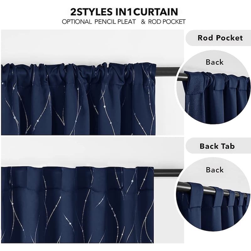 Deconovo Back Tab Silver Lines with Dots Curtain Panel Pairs(2 Panel)