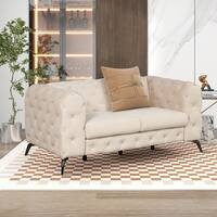 Button Tufted Loveseat, Beige Velvet Loveseat with Removable Cushions ...