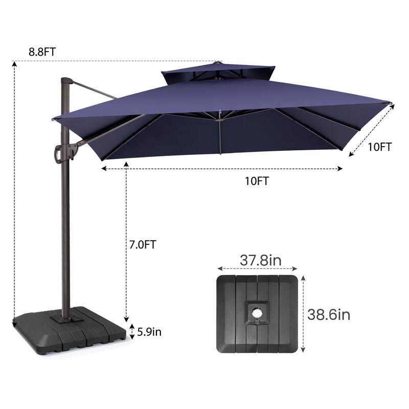 Pellebant Outdoor 10 FT Square Cantilever Patio Umbrella 360 Degree Rotation with Premium Base