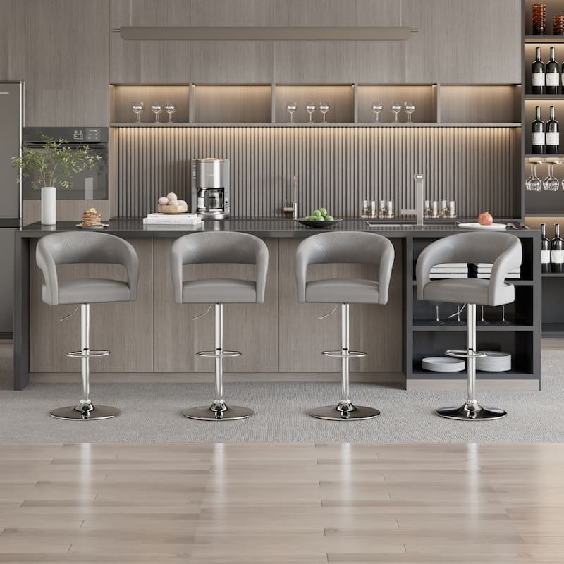 VECELO Set of 4 Swivel Bar Stools Rounded Mid-Back Barstools with Adjustable Height 360° Rotation 16" Base with Footrest