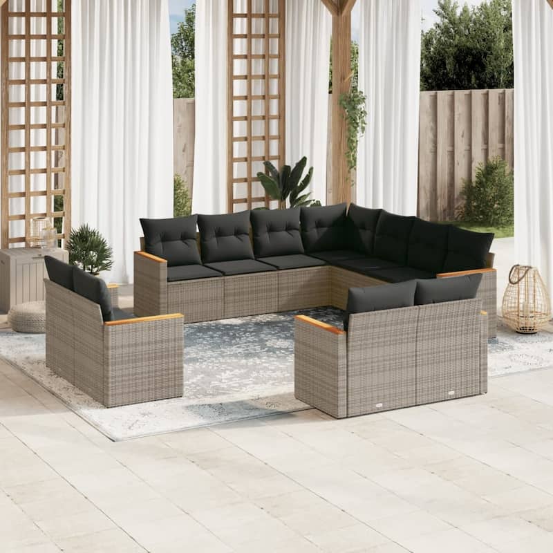 vidaXL Patio Sofa Set with Cushions Outdoor Conversation Furniture Poly Rattan - 24.4 x 24.4 x 27.2 in - Gray without table