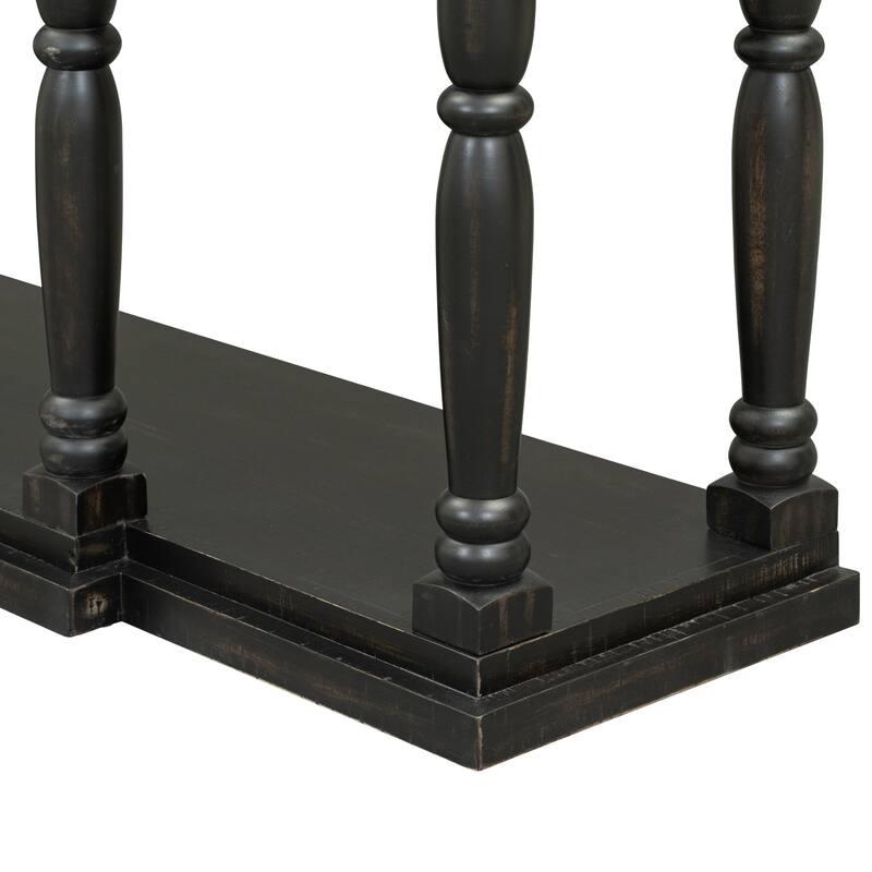 Retro Console Table with 4 Drawers and Floor Shelf