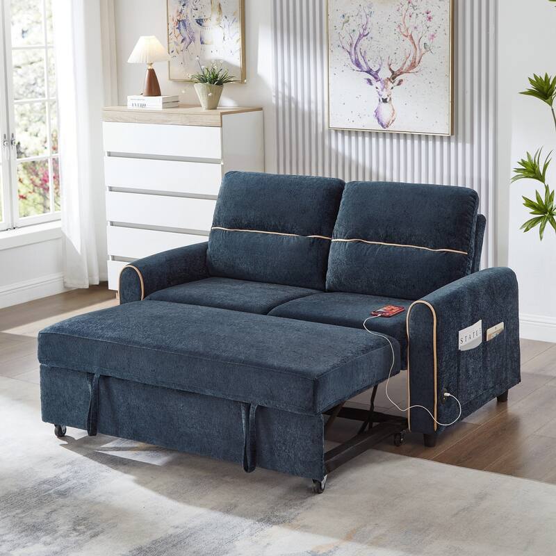 Pull Out Sofa Bed, 58-inch Sofa Bed, Sleeper Sofa, Loveseat Sofa with Adjustable 3 -Position Backrest