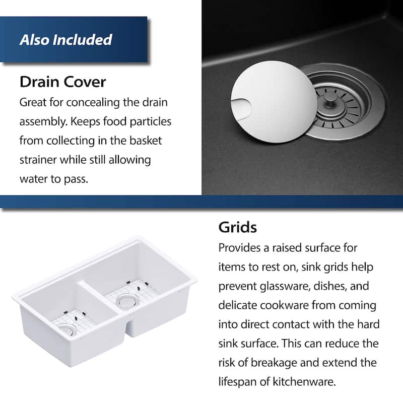 Karran QUWS-880 Undermount 32-1/2 in. Double Equal 50/50 Bowl Workstation Kitchen Sink