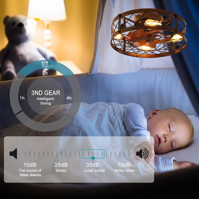 Cusp Barn 20" Flush Mount Ceiling Fan with Light,Reversible Farmhouse Caged Small Fan Light with Quite Airflow,Remote,E26 Bulbs