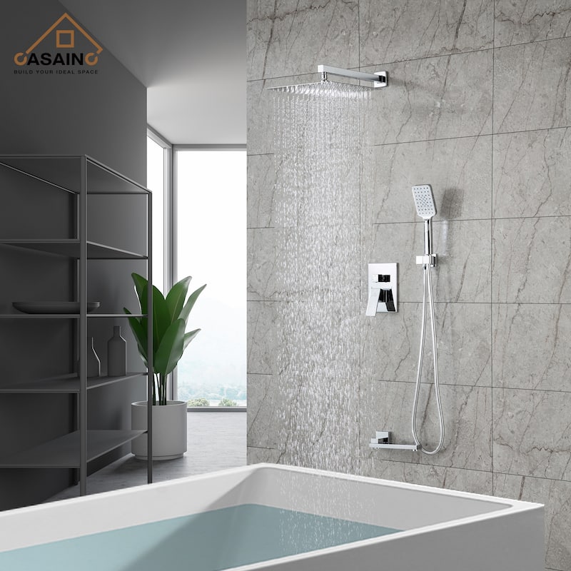 1-Handle 3-Spray Pattern 12 in. Wall Mount Shower Set Shower Head, Tub and Shower Faucet - 12 inch