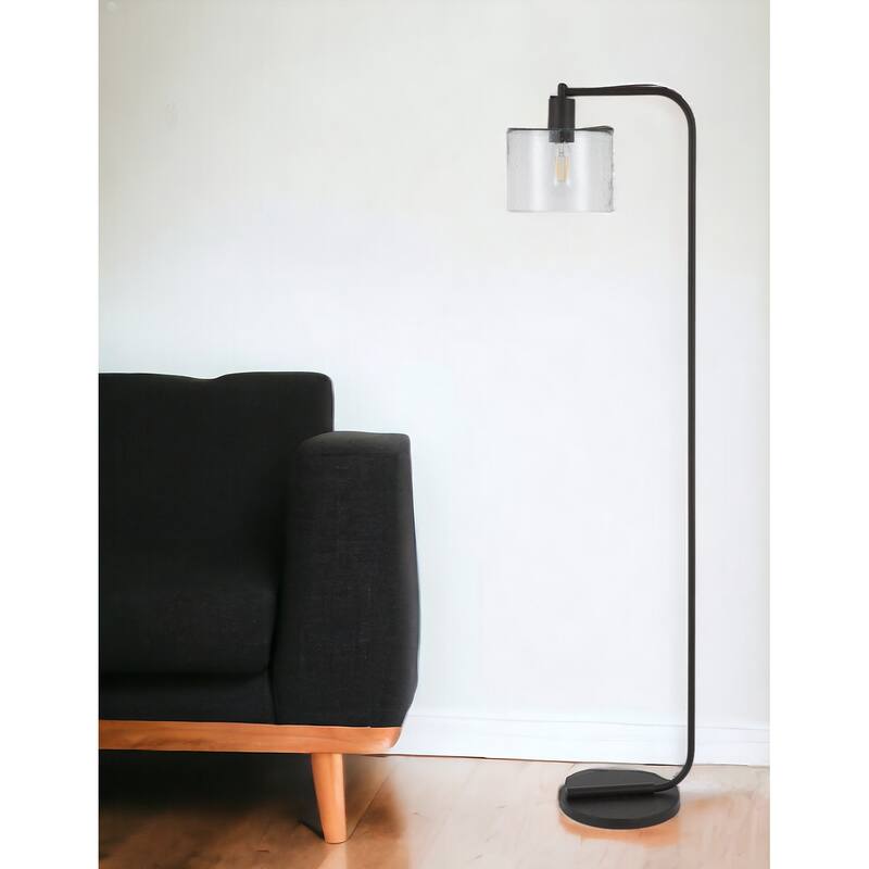 HomeRoots 57" Black Arched Floor Lamp With Clear Seeded Glass Drum Shade - 57" Tall - 57" Tall - Black