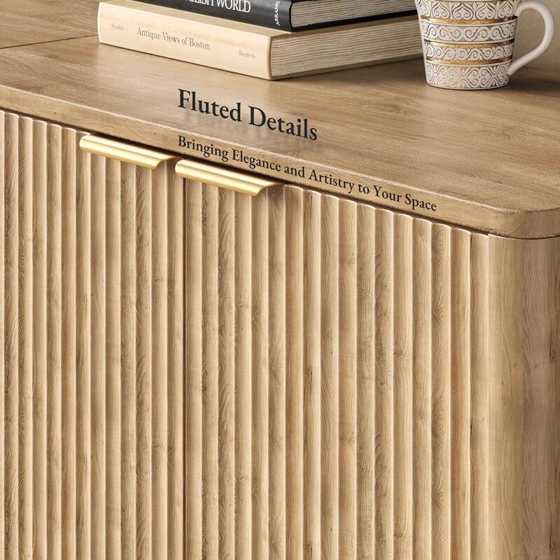 63" Buffet Cabinet with Storage, Fluted Sideboard with Adjustable Shelves for Living Room, Dining Room, Kitchen