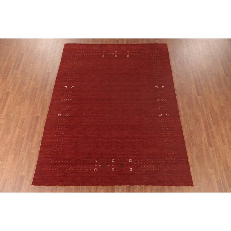 Gabbeh Area Rug Hand-Knotted Stripe Wool Carpet - 6'7"x 9'8"