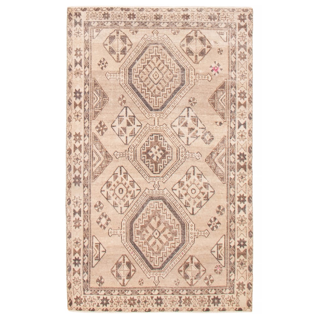 ECARPETGALLERY Hand-knotted Antalya Vintage Khaki Wool Rug - 4'5 x 7'6
