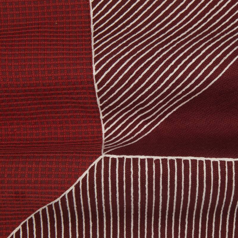 Handwoven Stripe Embroidered Square Throw Pillow - 24" - Rust Red and White