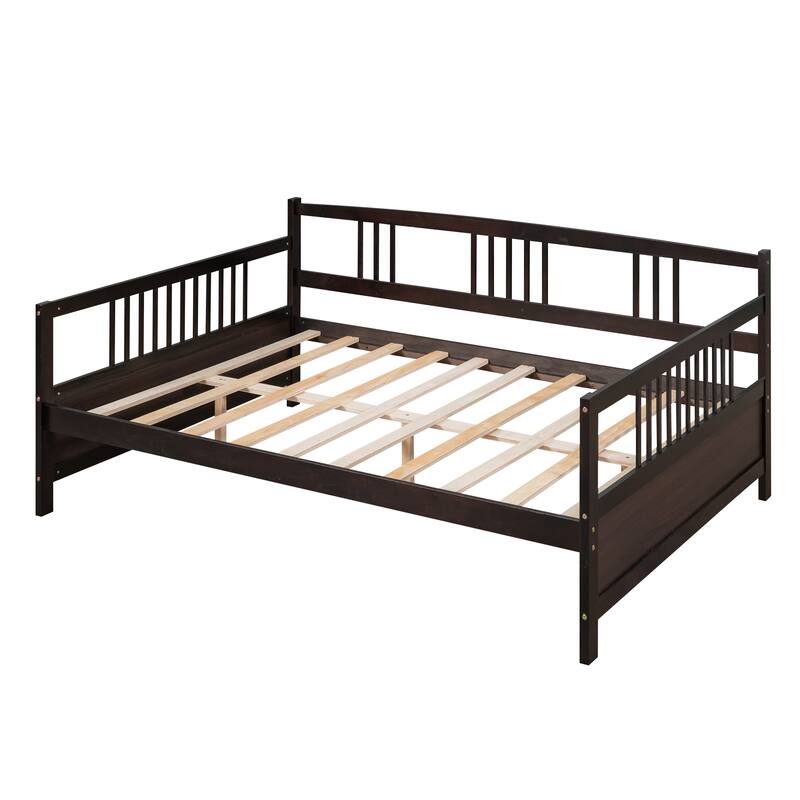 Full Daybed, Wood Daybed Frame with Wooden Slats Support, Sofa Bed with Rails (Espresso)