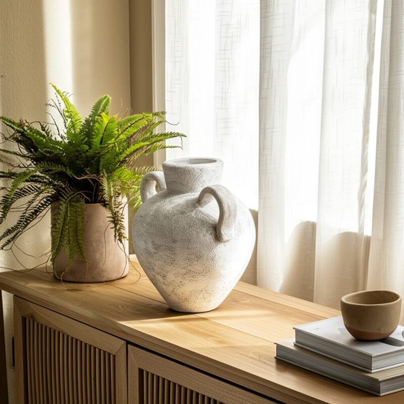 Terracotta Vase Handcrafted Double Handles Timeless Decorative Accent