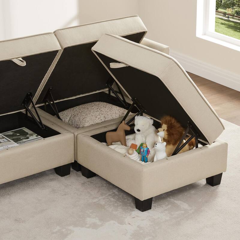 Billy 86" Modular 4-Piece Storage Sectional Sofa