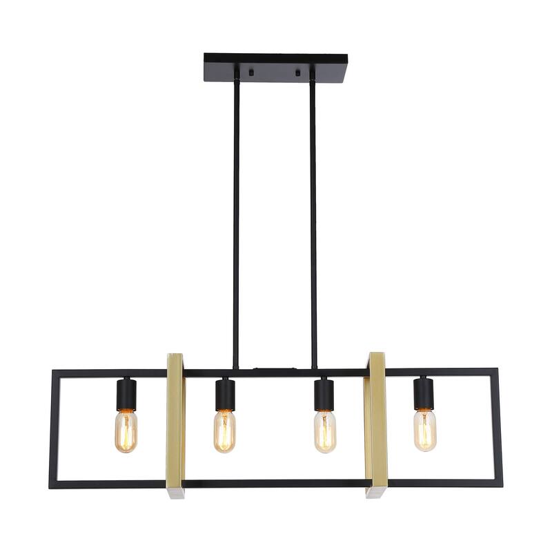 Modern 4-Light Matte Black and Gold Kitchen Island Linear Chandelier for Dining Room - 35.5-in L x 10.2-in W x 10.2-in H