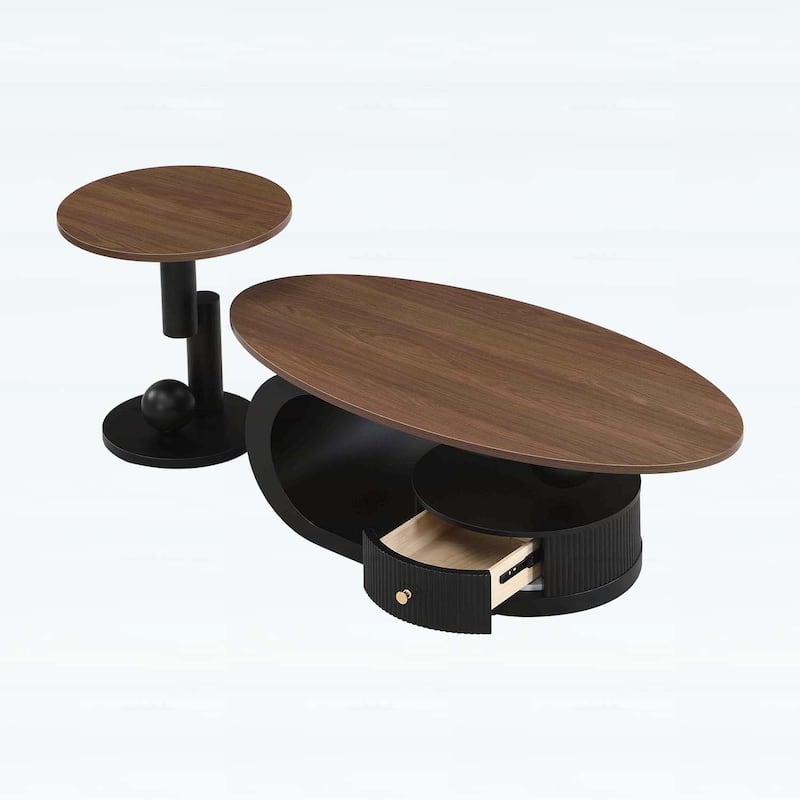 Nesting Coffee Table Set of 2,Oval and Round Design,Ideal for Modern Living Rooms