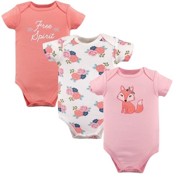 slide 1 of 1, Hudson Baby Infant Girl Cotton Bodysuits 3pk, Floral Fox 0-3 Months - Floral Fox