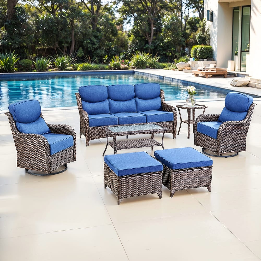 Gymojoy 7-Piece Patio Furniture Set with Swivel Glider Chairs, 6-Inch Ultra-Plush Cushions & Water-Resistant Olefin Fabric