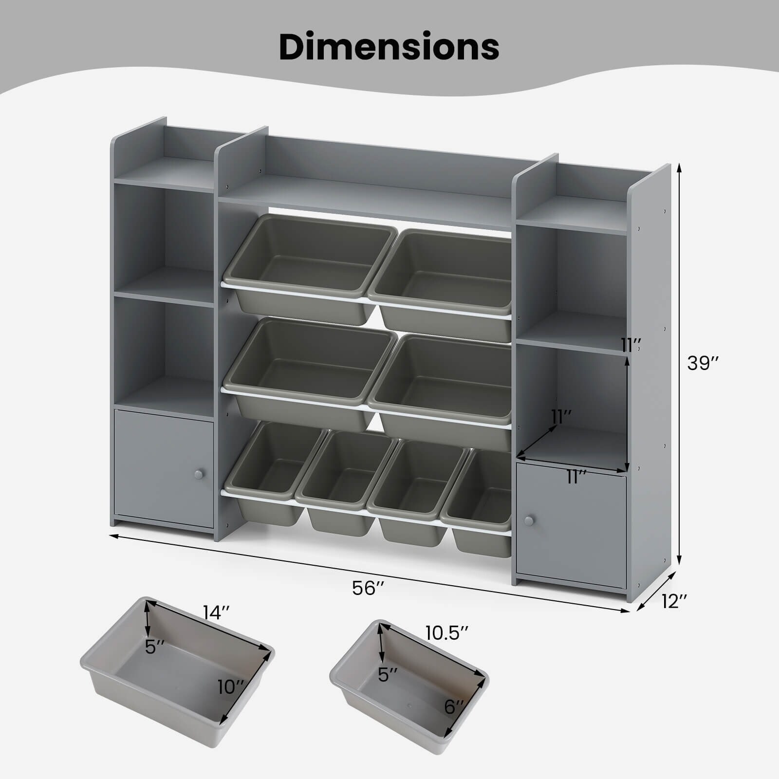 Costway 4-Tier Large Storage Cabinet with 6 Cubbies & 8 Removable
