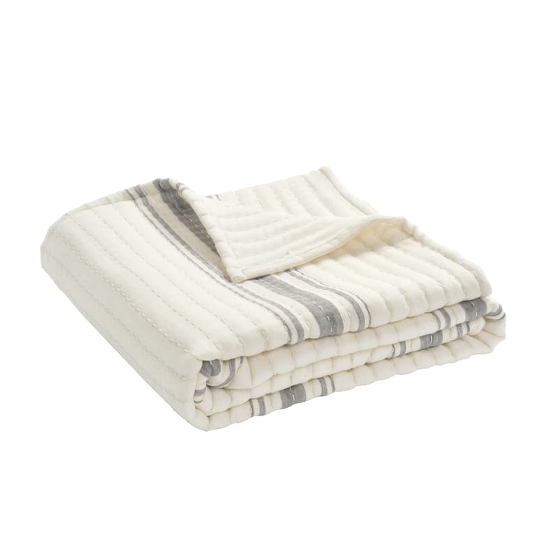 Lush Decor Farmhouse Stripe Kantha Pick Stitch Yarn Dyed Cotton Woven Throw Blanket