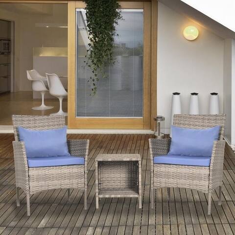Tappio 3 Piece Outdoor Patio Wicker Bistro Chat Set with Cushions