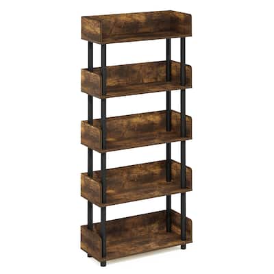 5 Tiers Wood Household Shelving Unit in Pine/Black (23.62 in. W x 52.6 in. H x 9.21 in. D) - 23.62