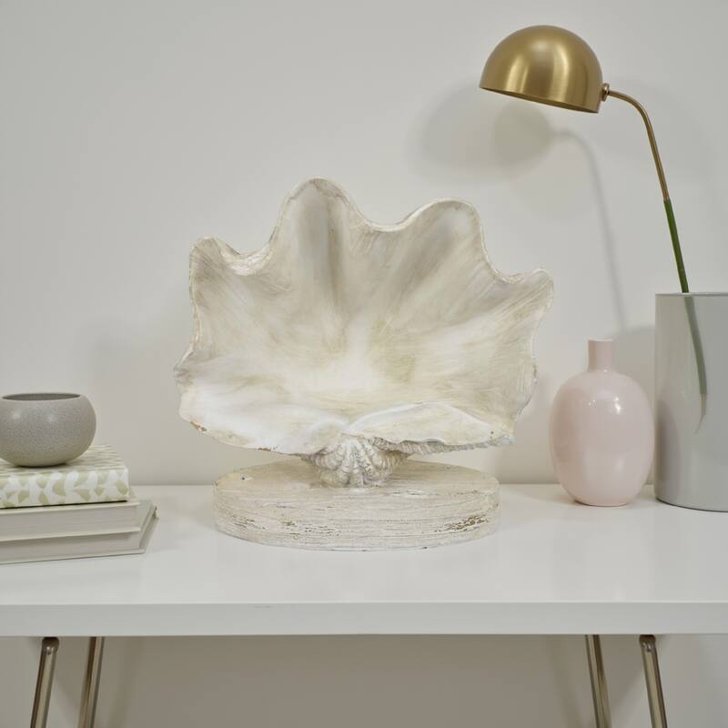 Seashell Home Decor, Antique Style Table Display, White Resin 11 Inch