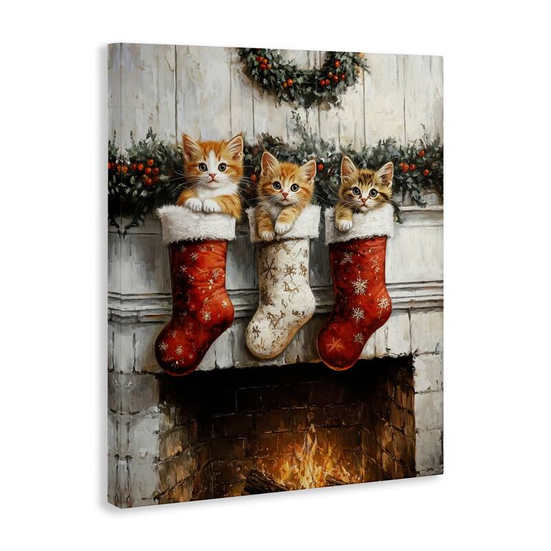 Stupell Christmas Kittens in Stockings Canvas Wall Art Design By Arlington Prints