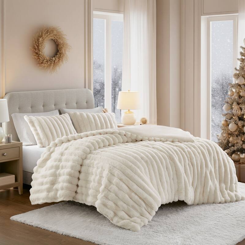 Madison Park Jasmine Ultrasoft Faux Fur Ribbed Comforter Set
