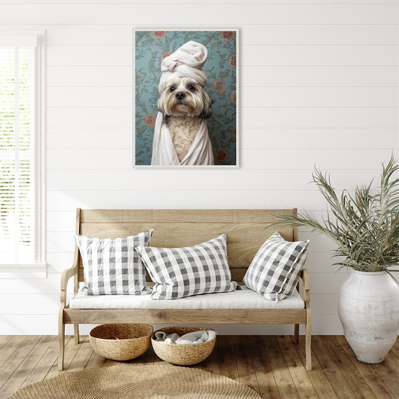 Spa Day Pooch by Mowzu Framed Canvas Wall Art