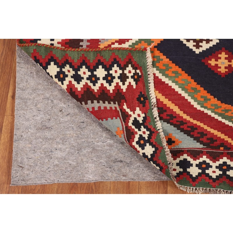 Vegetable Dye Geometric Kilim Qashqai Persian Vintage Wool Carpet - 4'10"x 8'1"