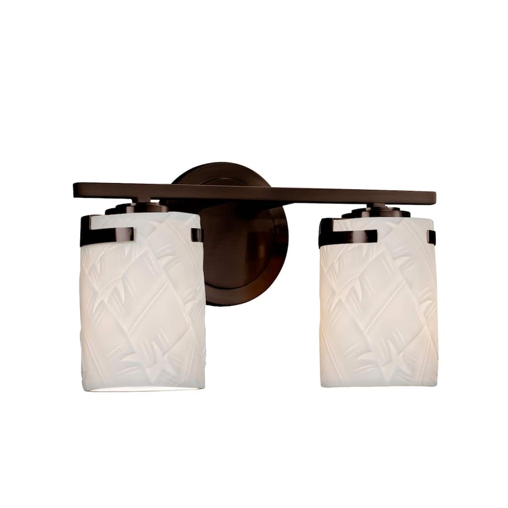 Justice Design Limoges Atlas 2-light Dark Bronze Bath Bar, Banana leaf Cylinder - Flat Rim Shade