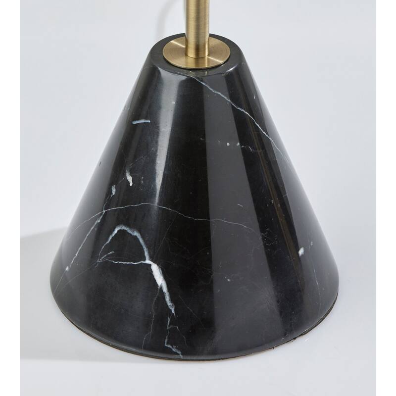 Black and Gold Marble Metal Base Table Lamp with Beige Fabric Drum Shade and Pull Chain - 10” x 10” x 28” (D x W x H)