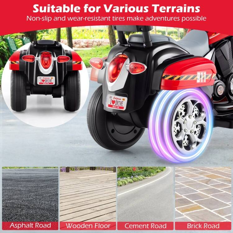 6V Powered Toddler 3-Wheel Motorbike Ride On Toy with Horn and Headlight - 36" x 19" x 25" (L x W x H)