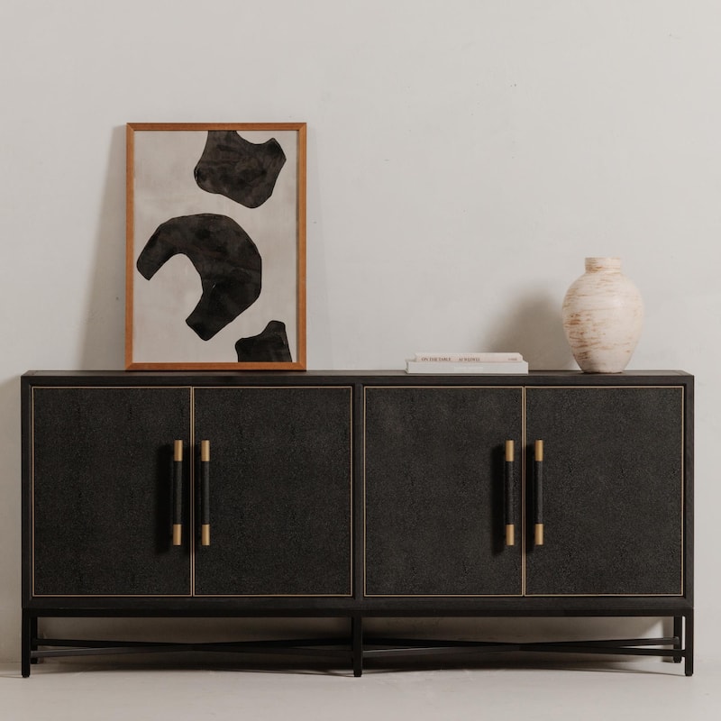 NADAAL STUDIOS Vaughn, Sideboard, Shagreen Patterned Vegan Leather with Brass Legs - 76"W x18"D x34"H