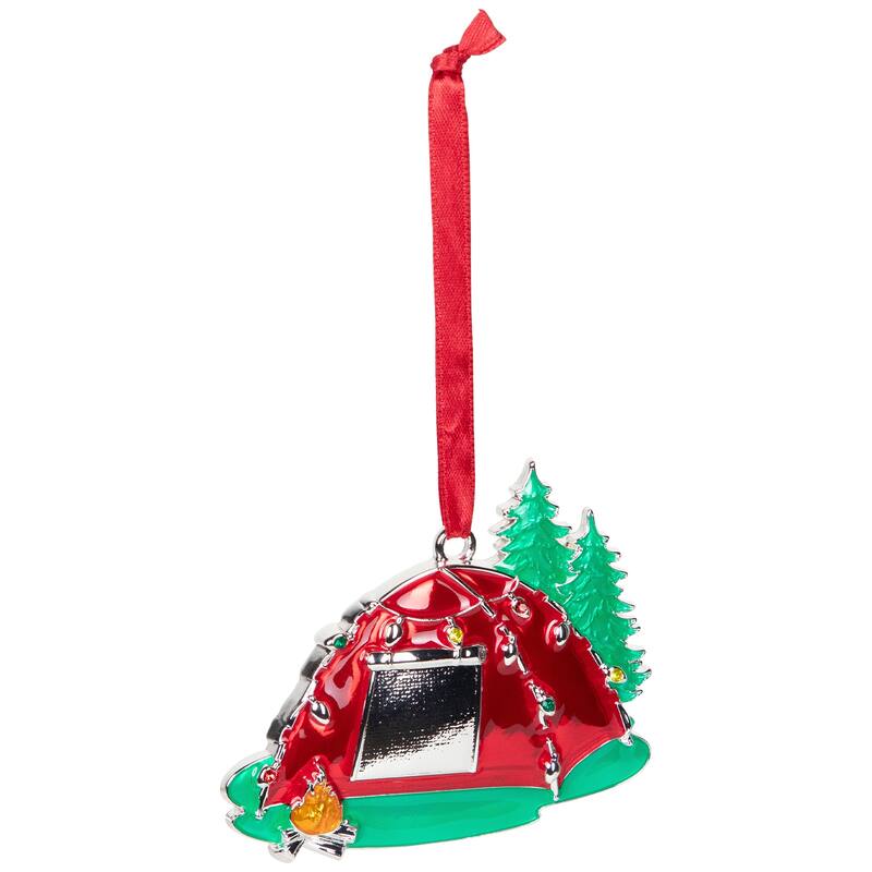 Camping Tent with Campfire Christmas Ornament - 3.25"
