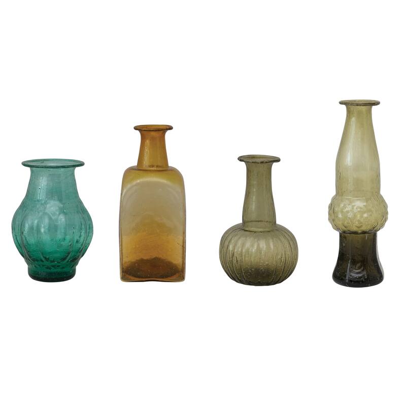 Hand Blown Glass Vases, Multicolor - Brown - 2.0"L x 2.0"W x 6.0"H