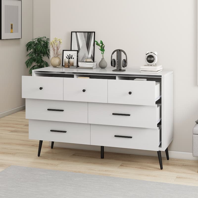 Moasis Modern 6 Drawers/7 Drawer Chest of Drawer Double Dresser - White - 7-drawer