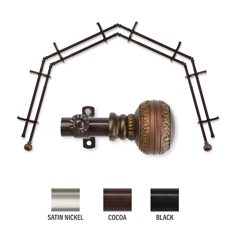 InStyleDesign Helena 13/16" 4-Sided Double Bay Window Curtain Rod - Cocoa