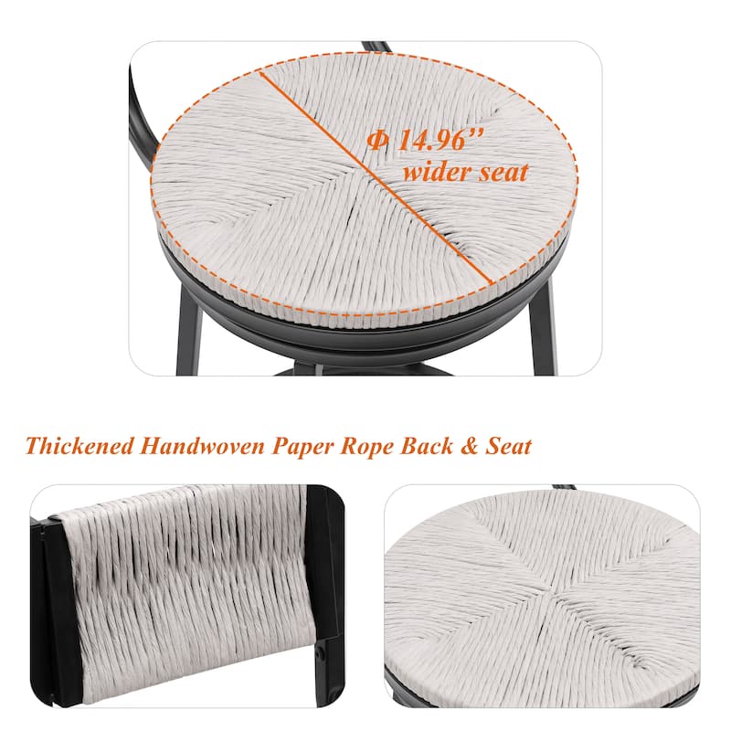 Bar Stools with Footrest Swivel Hand Weaving Dining Chairs Armless