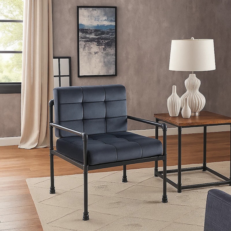 Accent Chair with Tufted Velvet Seat and Metal Frame, Gray