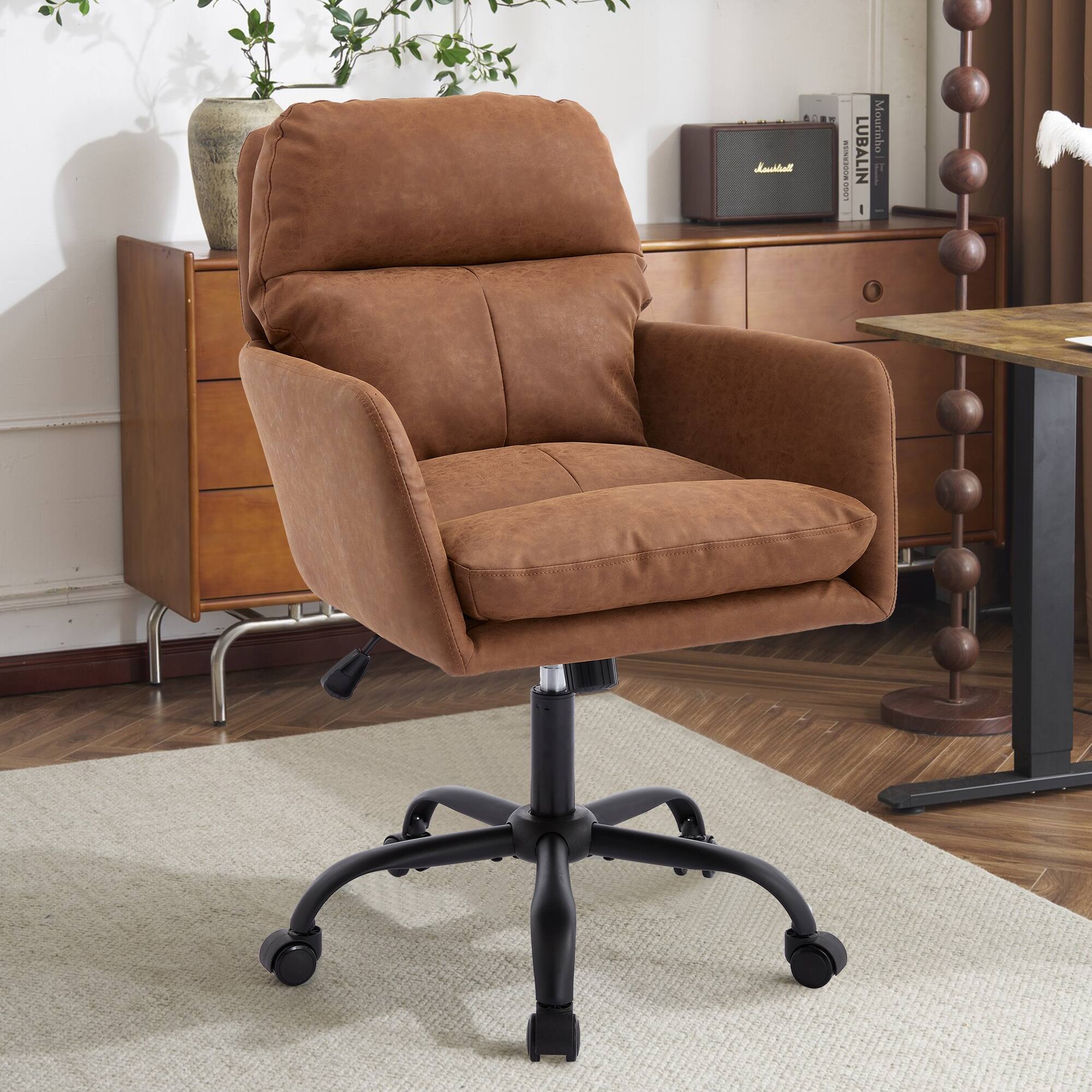 brown dressing table chair Artificial leather, PU leather, adjustable in height, suitable for office, bedroom, and other environments Size_xs supporting up to 250 Donna Karan New York Size:2S-2M-2L