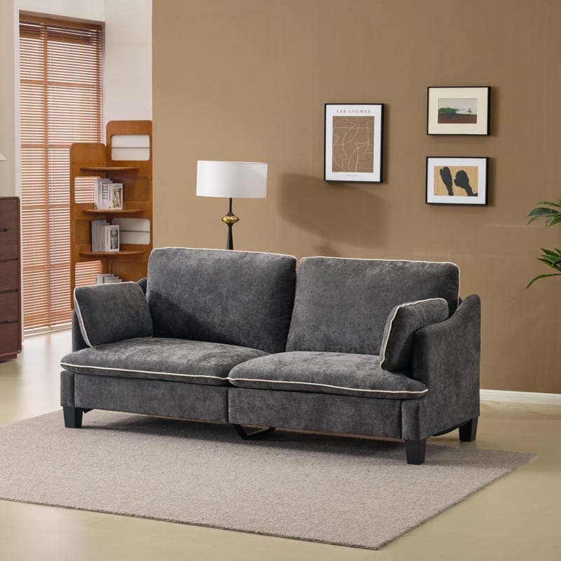 Transitional Loveseat Piped T-Cushions & Linen Blend