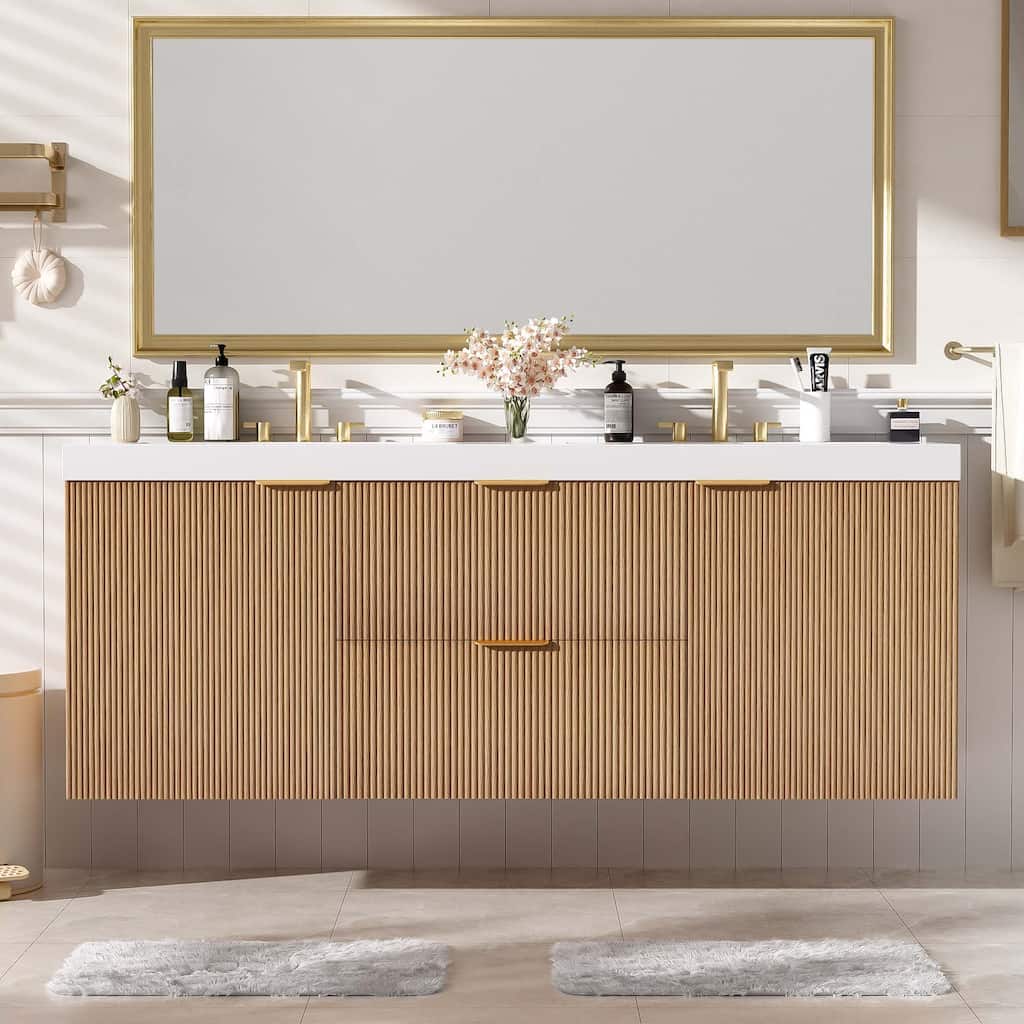 59.3 Inch Floating Double Sink Bathroom Vanity with SMC Resin Top, Wall Mounted Storage Cabinet for Large Bathrooms